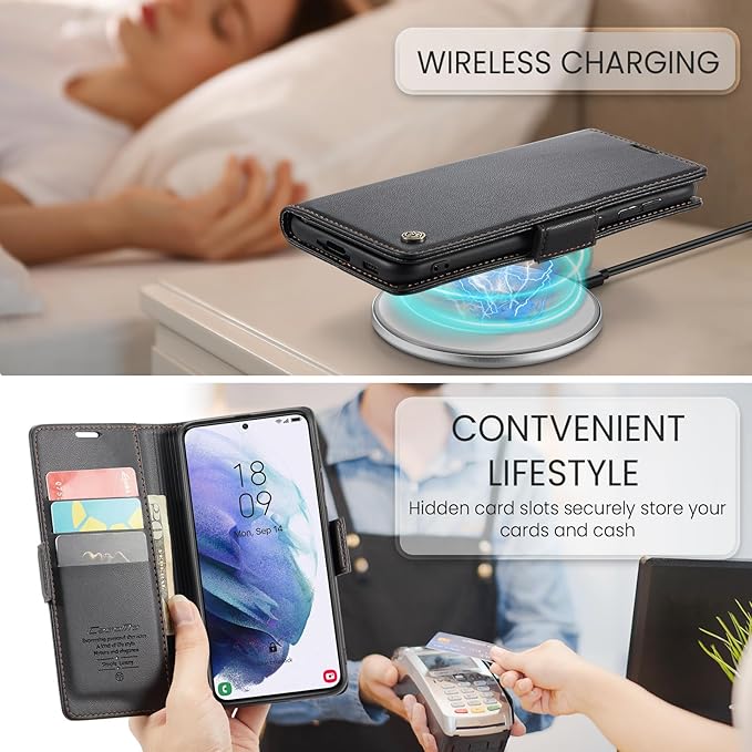 Case for Samsung Galaxy S21 Wallet Case, RFID Blocking PU Leather Flip Folio Cover Card Holder Kickstand Shockproof Phone Case Compatible with Samsung Galaxy S21, Black