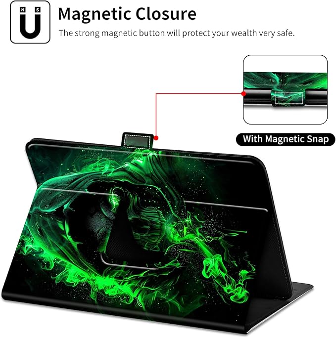 for Walmart Onn 10.4" Tablet Pro 2023 (Model:100110603) Case Dluggs 360 Degree Rotating Smart Protective Stand Cover for Walmart Onn 10.4 Inch Pro Tablet-Green Skull