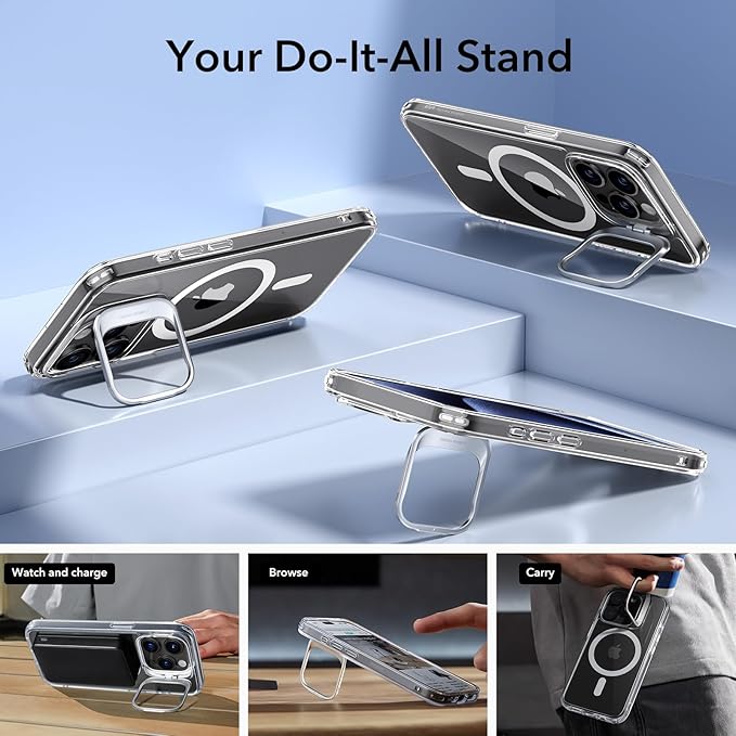 ESR for iPhone 15 Pro Case, Compatible with MagSafe, Military-Grade Protective Clear Case for iPhone 15 Pro,Built-in Stash Stand Phone Case, Scratch-Resistant Back Cover, Classic Series,Clear