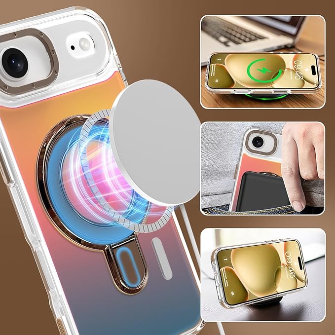 MOWIME Magnetic for iPhone Air Case with Stand [Compatible with Magsafe] [Cute Fashion Fluorescent Design] [1 Screen Protector] Slim Translucent Matte Case for iPhone Air 6.5" 2025, Desert