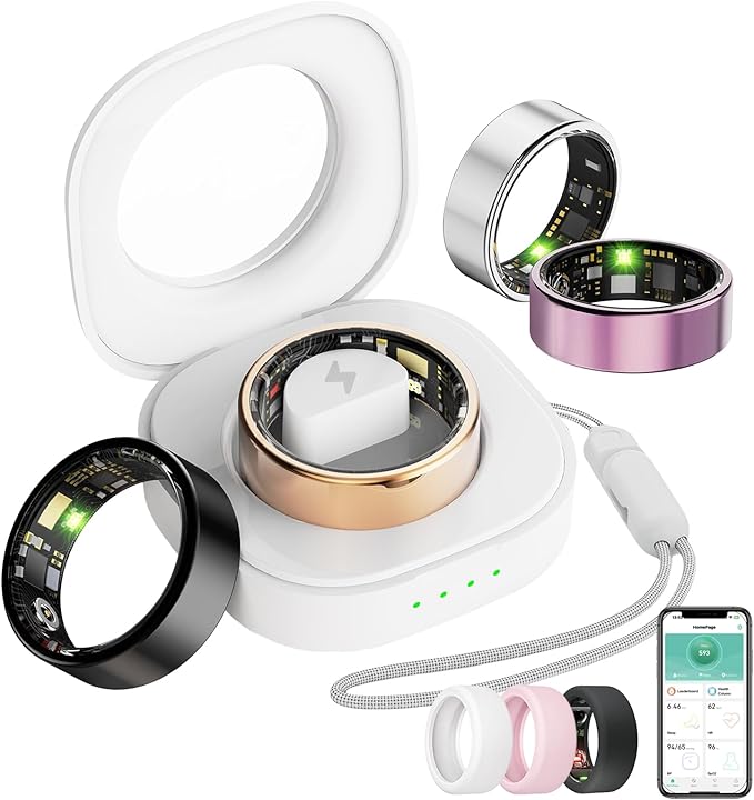 Smart Ring For Women Men, Health Tracker with Heart Rate/Blood Oxygen/Blood Pressure/Sleep Monitoring/Step Counting, IP68 Waterproof Fitness ring, No App Fees for iPhone & Android (Lavender Pink, 9#)