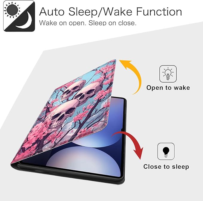 Case for Samsung Galaxy Tab S10 Plus/ S9 FE Plus/ S9 Plus 5G Tablet 12.4'', Slim PU Leather Stand Cover with Auto Wake/Sleep, Multi-Angle Viewing & Shockproof, Three Skulls