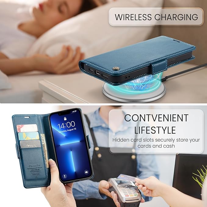 for iPhone 13 Pro Case, Premium PU Leather Wallet Case Flip Cover with [RFID Blocking][Card Holder][Stand Function] Shockproof Protective for iPhone 13 Pro 6.1 inch, Blue