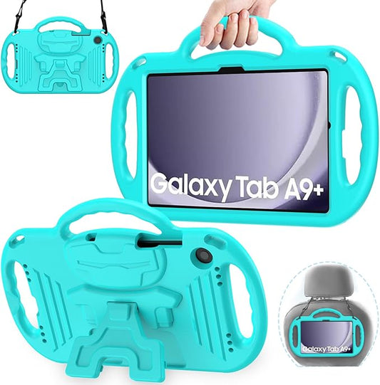 AVAWO Kids Case for Samsung Galaxy Tab A9+/A9 Plus 11 Inch 2023 Case, with Strap, Shockproof Lightweight Handle Stand 2023 Model (SM-X210/X216/X218), Turquoise