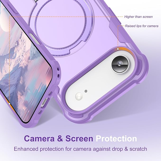 Compatible with iPhone 17 Air Case with Invisible Magnetic Ring Stand [Compatible with Magnetic] [Military Drop Protection] Shockproof Slim Hard Back Soft Edge Case 6.6 Inch, Purple