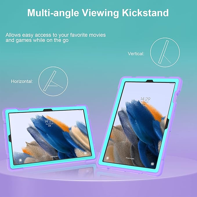 Rantice Galaxy Tab A8 Case with Kickstand, Hybrid Shockproof Rugged Cover for Samsung A8 Tablet, 10.5 Inch (SM-X200/X205/X207), Purple+Green