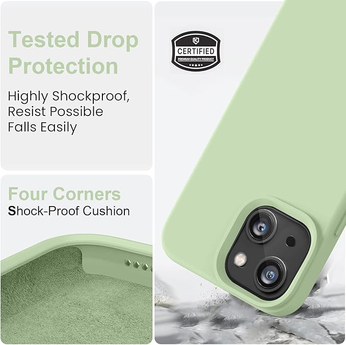 Vooii Compatible with iPhone 14 Case,[Silky Touch Premium Liquid Silicone] [Soft Anti-Scratch Microfiber Lining], Ultra Slim Shockproof Protective Case for iPhone 14 - Matcha