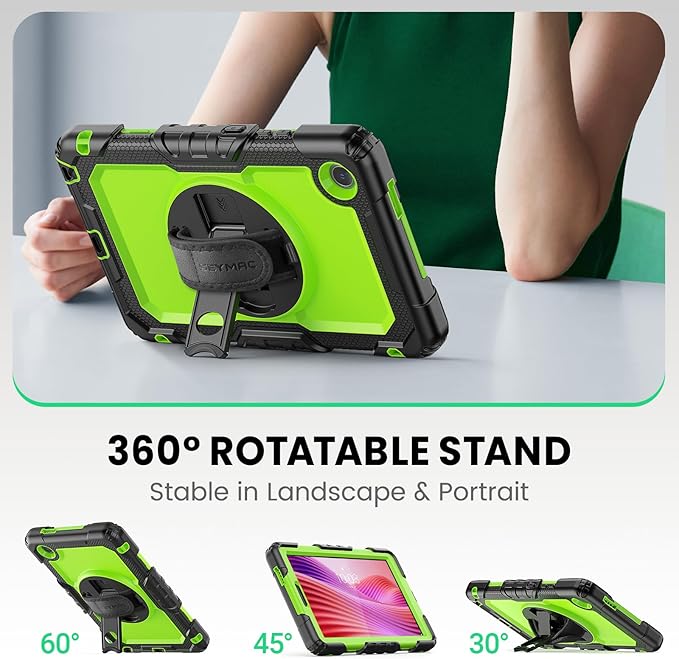 SEYMAC Case for Lenovo Tab One 8.7 inch/ K9 TB305FU (2025), Heavy Duty Full-Body Shockproof Protective Case with Screen Protector, Stand, Hand/Shoulder Strap and Pen Holder, Green