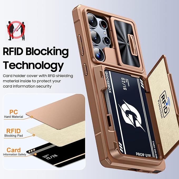 for Samsung Galaxy S25 Ultra Case Wallet with RFID [Cards Holder][Camera Cover][Edge Raised] Full Body Shockproof Silicone Protective Phone Case for Galaxy S25 Ultra 6.9" 2025 (Desert Gold)