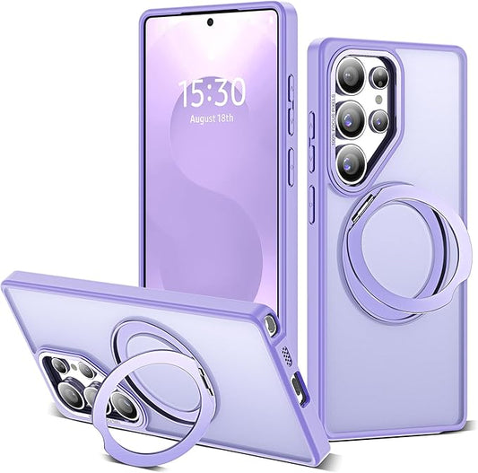 for Samsung Galaxy S25 Ultra Case with 360°Rotatable Magnetic Ring Stand Compatible with Mag-Safe Military Protection Shockproof Matte Translucent Phone Cases for S25 Ultra 6.9" Purple