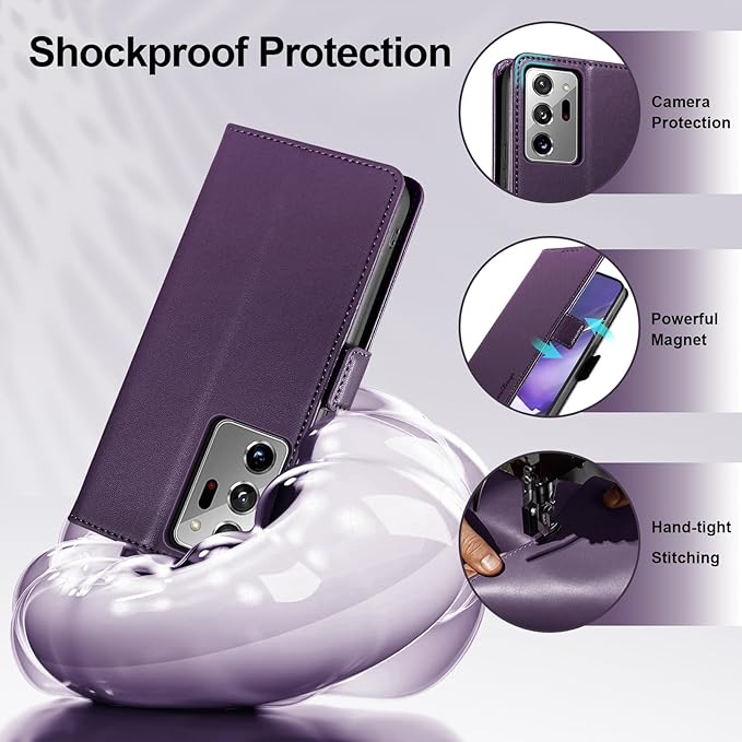 Wallet Flip Case for Samsung Galaxy Note 20 Ultra - [RFID Blocking] Luxury PU Leather Card Holder Magnetic Phone Cover with Kickstand,Shockproof Protective Case,Purple