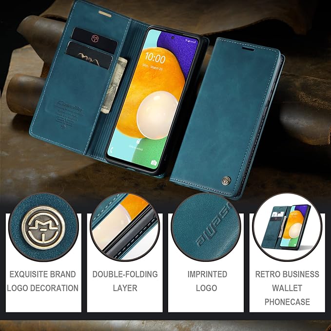 for Samsung Galaxy A40 Case, Flip Wallet Leather Case with Card Holder Magnetic Closure Shockproof Kickstand Protective Phone Cases Cover for Samsung A40,Blue-Green