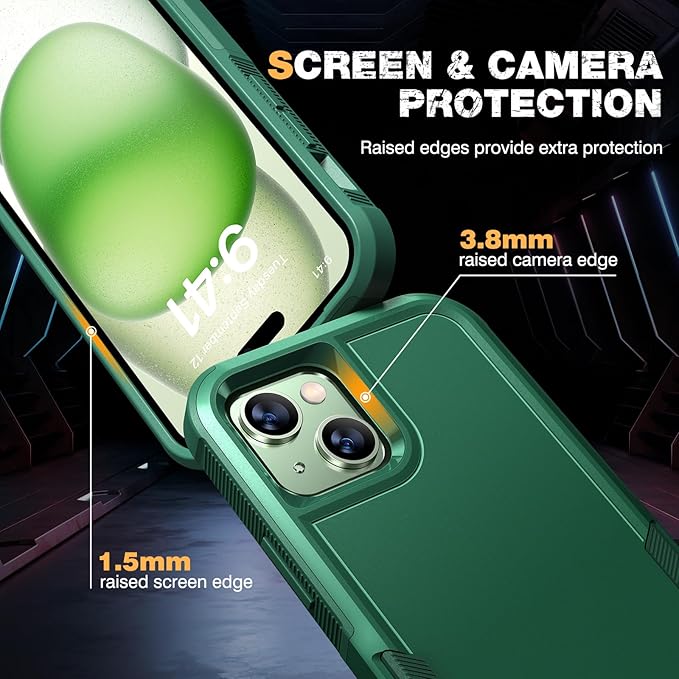 Diaclara Designed for iPhone 15 Case, [with Privacy Screen Protector] [Anti Spy] [Military Grade Drop Protection] Heavy Duty Full-Body Shockproof Phone Case,Green