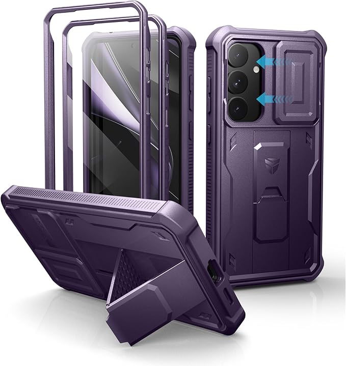 Dexnor for Samsung Galaxy S25 Plus Case with Built-in Slide Camera Cover & Screen Protector &Kickstand,Heavy-Duty Shockproof Rugged Case Full-Body Bumper Cover for Galaxy S25 Plus(2025),Phantom Purple