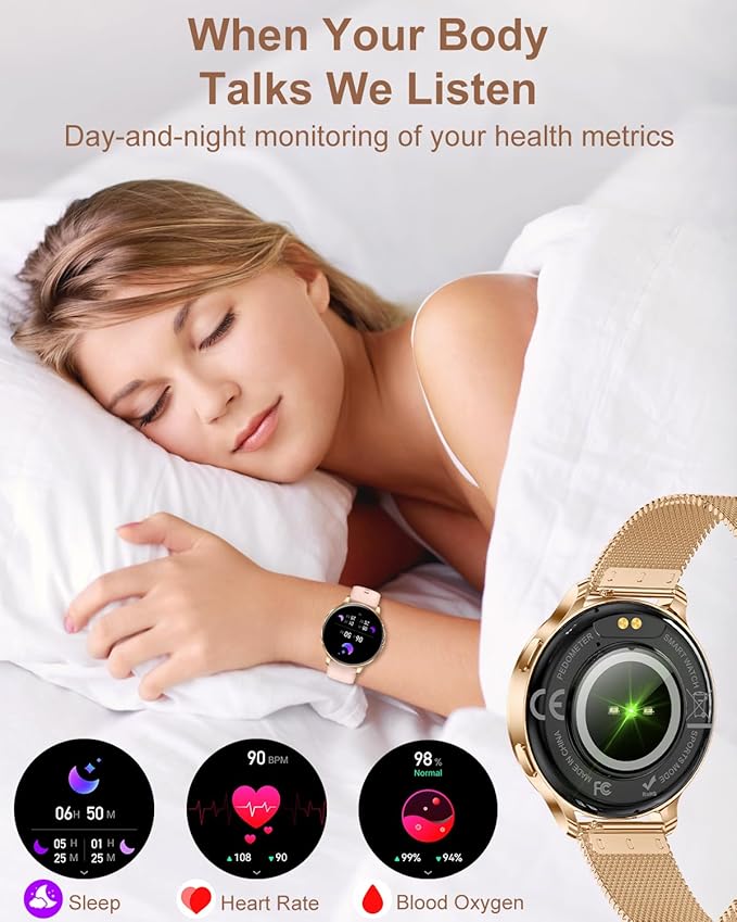 Smart Watches for Women 3 Bands 1.29" AMOLED Smartwatch Compatible Android and iOS Phones Answer/Make Calls Fitness Tracker Watch with 110+ Sports Modes Heart Rate Monitor Pedometer Sleep Rose Gold