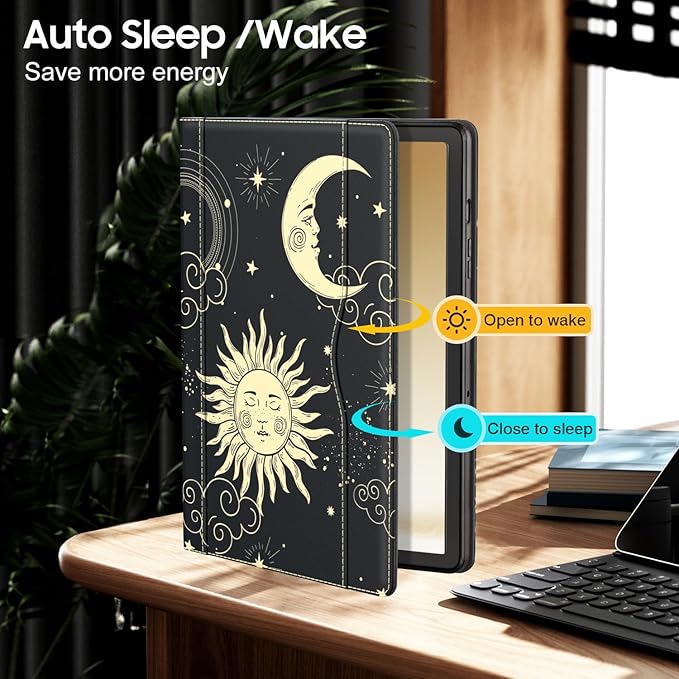 OKP Case for Samsug Galaxy Tab A9+ Plus 11 inch 2024(SM-X210/X216/X218), PU Leather Folio Cover with Multi-Angle Stand//Pen Holder, Auto Wake/Sleep Case for Galaxy A9+ 11" Tablet (Sun/Moon)