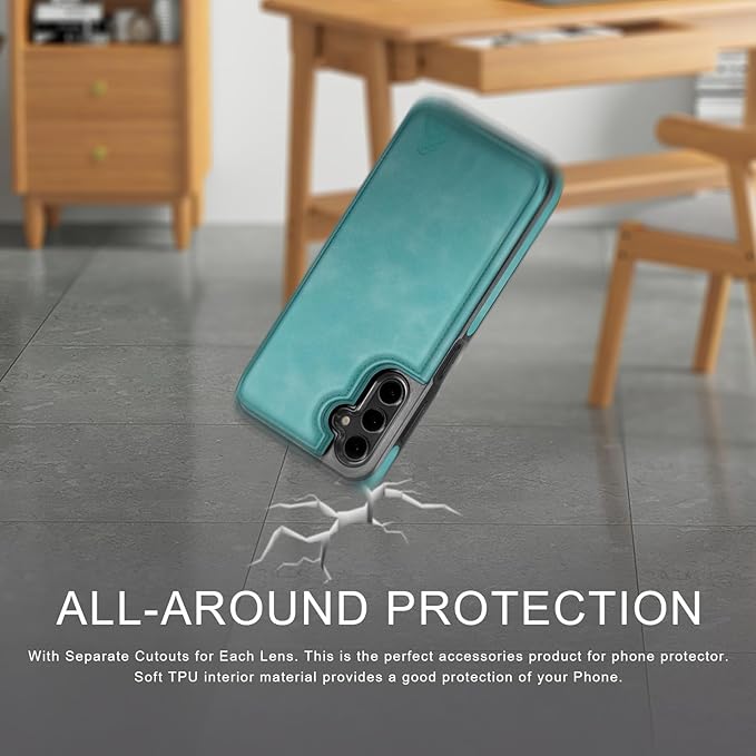 DJDUCK Designed for Samsung Galaxy S25 Case Wallet with Card Holder, [Magnetic Clasp Cover] [RFID Blocking Leather Protection] Shockproof Women Men Cases for Samsung S25 Light Green