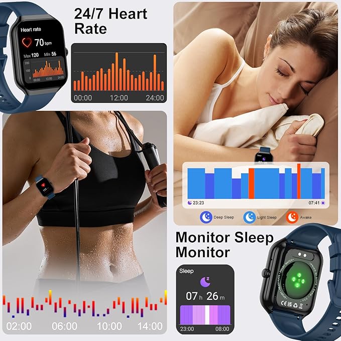Smart Watch for Men Women (Answer/Make Call), 1.96"HD Smartwatch with Heart Rate/Sleep Monitor/Pedometer, 113+ Sports Fitness Tracker Watches, IP68 Waterproof Activity Tracker for Android iOS-Blue