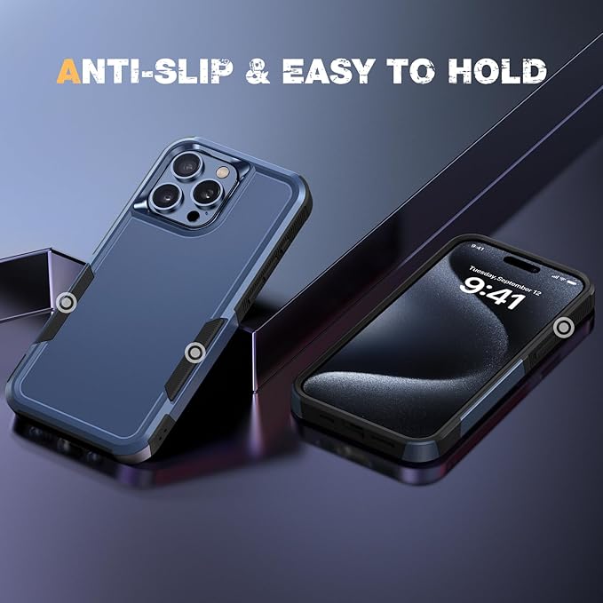 Diaclara Designed for iPhone 15 Pro Max Case, [with Privacy Screen Protector] [Anti Spy] [Military Grade Drop Protection] Heavy Duty Full-Body Shockproof Phone Case, Dark Blue