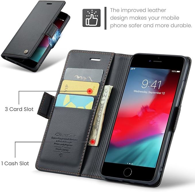 for iPhone 8 Plus & 7 Plus Case, Premium PU Leather Wallet Case Flip Cover with [RFID Blocking][Card Holder][Stand Function] Shockproof Protective for iPhone 8 Plus & 7 Plus, Black