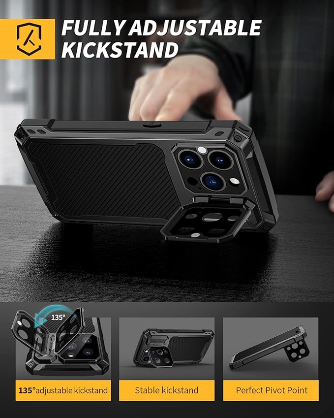 Lanhiem Magnetic for iPhone 14 Pro Metal Case, [Built-in Camera Kickstand & Glass Screen Protector] Heavy Duty Full Body Rugged Protective Military Magsafe Cover for iPhone 14 Pro 6.1" (Black)