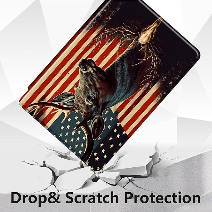 Case for Lenovo Tab M10 Plus 10.3", 360 Degree Rotating Folding Stand,with Auto Sleep/Wake Case for Lenovo Tab M10 Plus (2020 2nd Gen) TB-X606F/TB-X606X 10.3" FHD Tablet,American Flag Deer/Skull