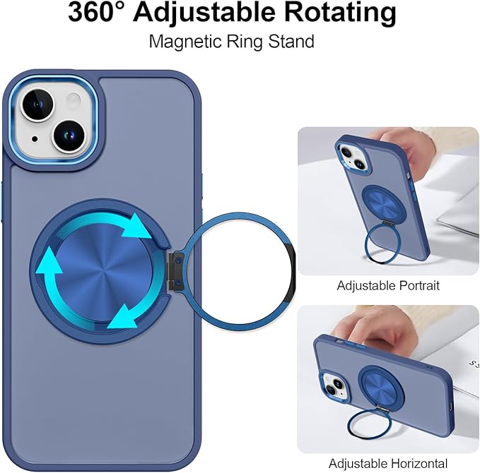 ZIYE Blue Case for iPhone 14 Case with Stand [Compatible with MagSafe] Slim Heavy Duty Protection Military Grade Shockproof Magnetic Cover with 360 Rotatable Ring Kickstand for Women Men