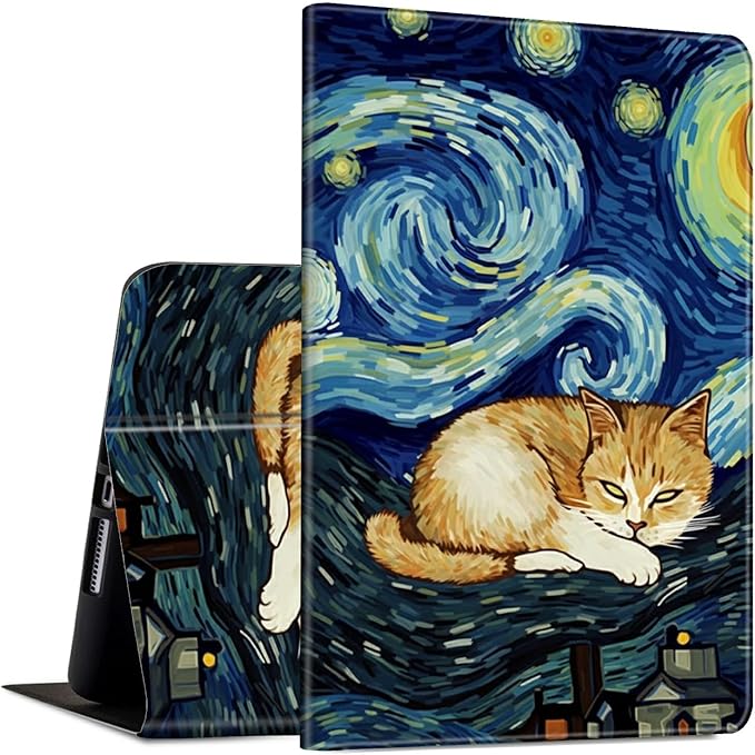 Case for 13 Inch Microsoft Surface Pro 8 (2021 Release) PU Leather Slim Lightweight Multiple Angles Stand Smart Cover with Auto Wake/Sleep for 2021 Surface pro 8 13 Inch, Art Galaxy Cat