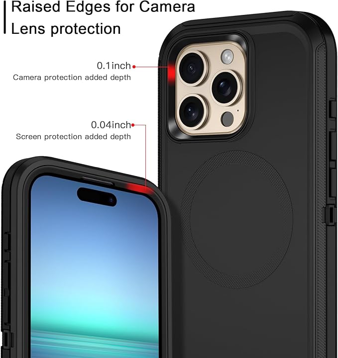 for iPhone 16 Pro Case [Compatible with MagSafe] Shockproof 3-Layer Full Body Protection [Without Screen Protector] Rugged Heavy Duty Cover Case for Apple iPhone 16 Pro 6.3",Black/Black