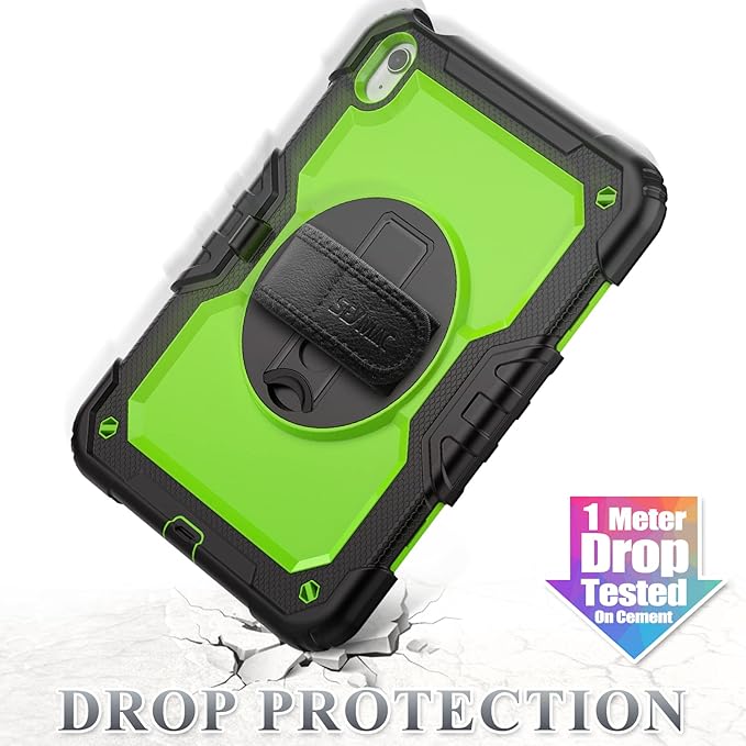 SEYMAC stock Case for iPad (A16) 11th/10th Generation 11''/10.9'' 2025/2022, Full-Body Drop Protection Case with Screen Protector &360° Rotate Hand Strap/Stand, Green+Black