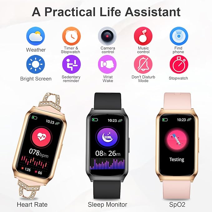 GADIXY Smart Watches for Women,7 Day+ Battery,Aluminium Case,with Heart Rate/Blood Oxygen/Sleep Tracker,IP68 Smart Watch for Android&iOS,Steps/Calorie/Distance,Pink