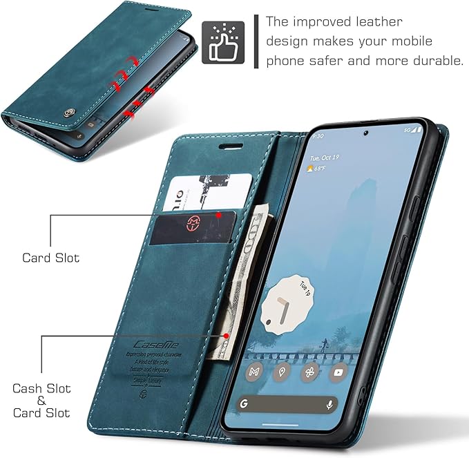 for Google Pixel 9 Pro XL Case, Flip Wallet Leather Case with Card Holder Magnetic Closure Shockproof Kickstand Protective Phone Cases Cover for Google Pixel 9 Pro XL,Blue-Green