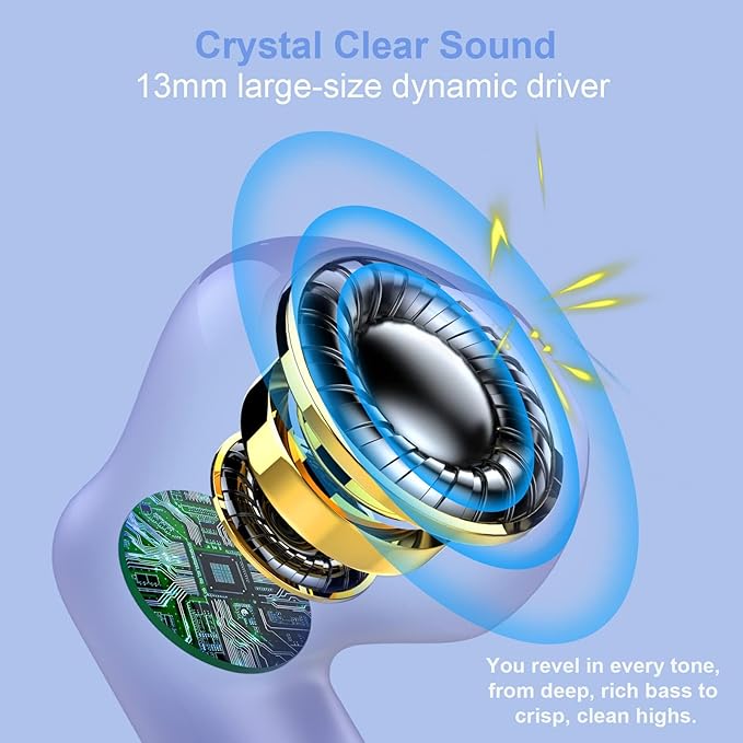 Wireless Earbuds, Bluetooth 5.4 Earbuds Stereo Bass, Bluetooth Headphones in Ear Noise Cancelling Mic, Earphones IP7 Waterproof Sports, 32H Playtime USB C Charging Case Purple Ear Buds for Android iOS