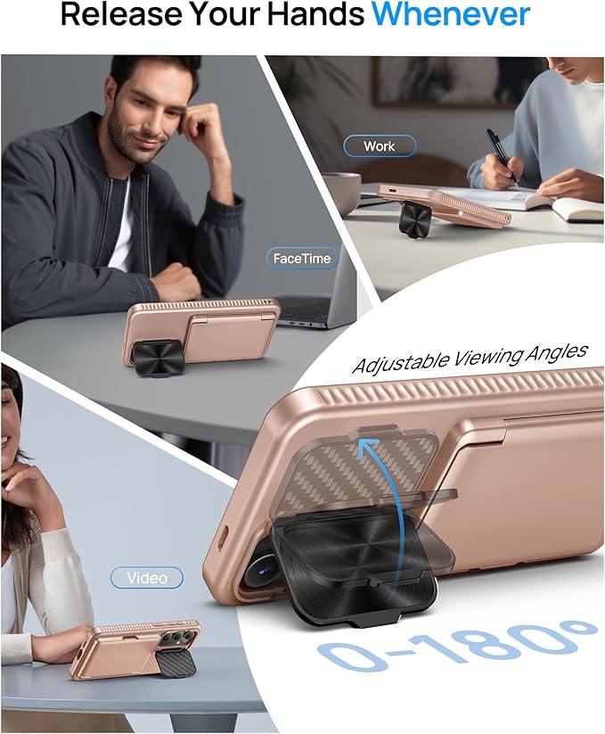 for Samsung Galaxy S25 FE Case with Card Holder & Camera Lens Cover Stand, Military Grade Drop Protection Shockproof Rugged Stand Wallet Protective Phone Case for S25 FE 2025, Rose Gold