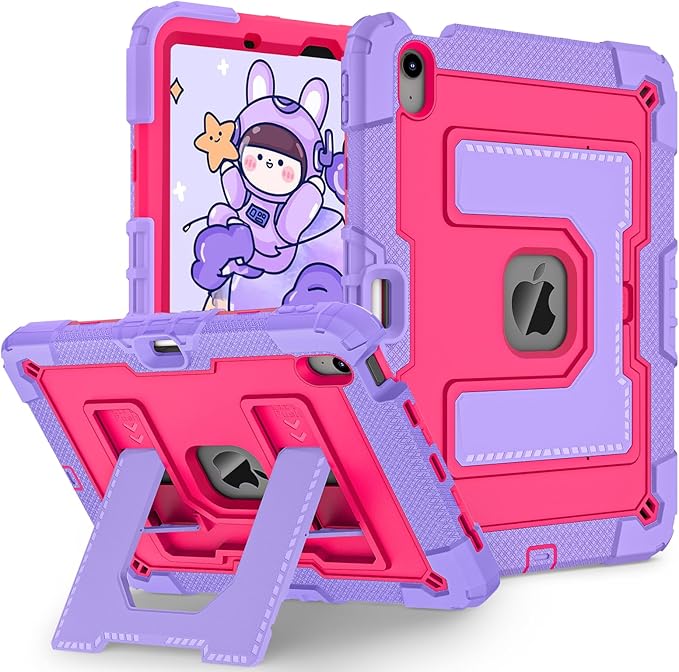 DreamerX for iPad Air 11 Inch Case M3(2025) / M2(2024), iPad Air 5th Generation 2022/Air 4th Gen 2020 10.9 Inch Cute Silicone Drop Protective Cover w/Pencil Holder Stand Carrying Strap for Kids, Rose