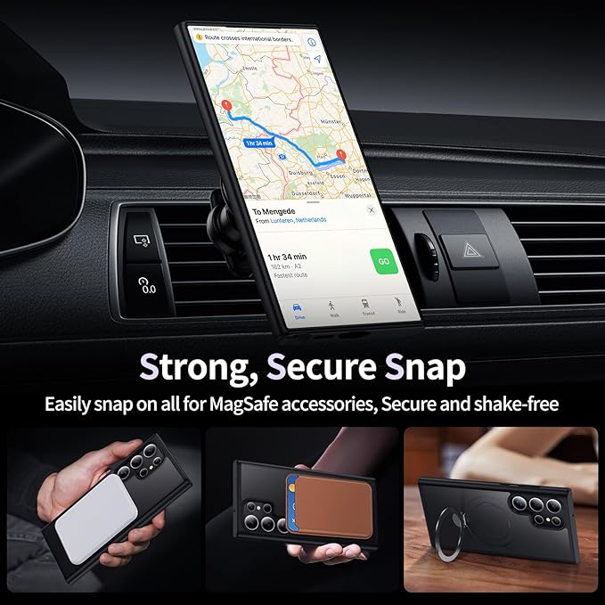 for Samsung Galaxy S23 Ultra Case,Compatible with Magsafe [Wireless Charging],with 360°Rotatable Magnetic Ring Stand Matte Translucent Slim Soft Edge Phone Kickstand,Black