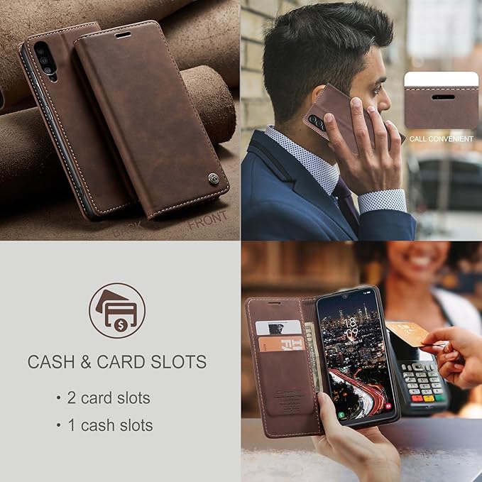 for Samsung Galaxy A40 Case, Flip Wallet Leather Case with Card Holder Magnetic Closure Shockproof Kickstand Protective Phone Cases Cover for Samsung A40,Coffee
