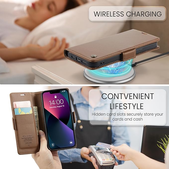 for iPhone 13 Mini Case, Premium PU Leather Wallet Case Flip Cover with [RFID Blocking][Card Holder][Stand Function] Shockproof Protective for iPhone iPhone 13 Mini 5.4 inch, Brown