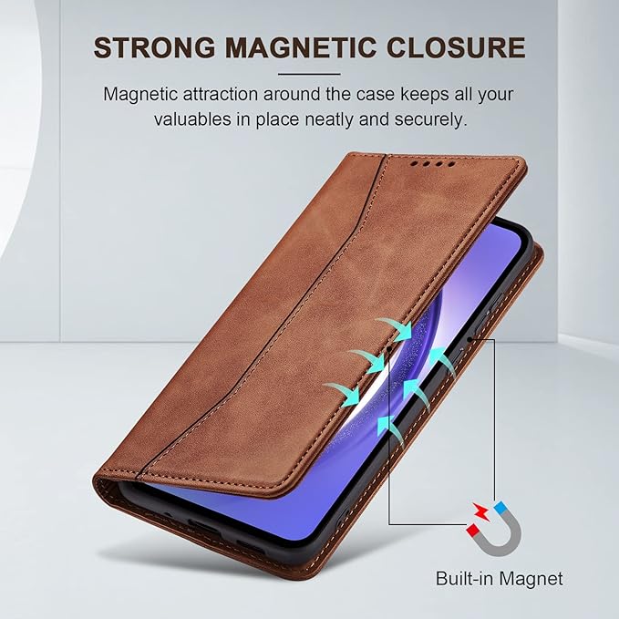 Jasonyu Flip Wallet Case for Samsung Galaxy A54 5G,Leather Magnetic Folio Cover with Card Holder,Kickstand - TPU Shockproof Durable Protective Phone Case,Brown