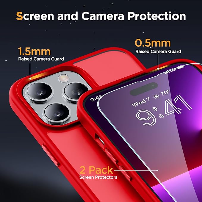 Miracase Magnetic Series Designed for iPhone 13 Pro Case [Compatible with MagSafe] [with 2X Screen Protectors] Anti-Fingerprint, Magnetic Phone Case for iPhone 13 Pro 6.1 inch - Red