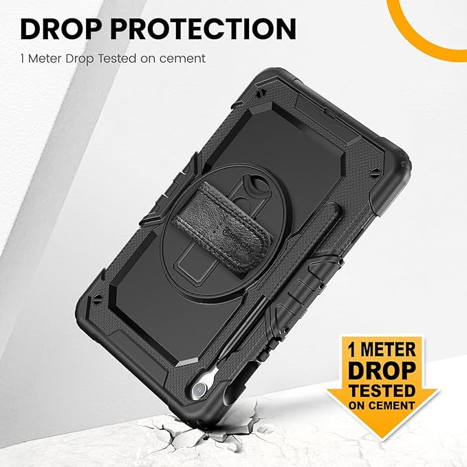 Timecity Case for Samsung Galaxy Tab S10 FE/ S9 FE 5G 10.9 Inch/ S9 11 Inch - Heavy Duty Protective Cover with Screen Protector, Rotating Stand, Shoulder Strap & S Pen Holder | Kids-Friendly, Black