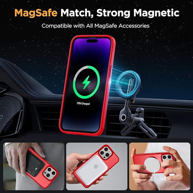Miracase Magnetic Series for iPhone 14 Pro Max Case [Compatible with MagSafe] [with 2X Screen Protectors] Military-Grade Protection, Anti-Fingerprint, Phone Case for iPhone 14 Pro Max, Red
