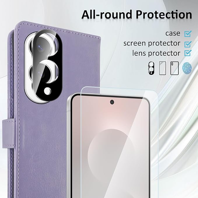 MONASAY Wallet Case Fit for Samsung Galaxy S25 Edge 5G，[Lens & Glass Screen Protector] [RFID Blocking] Flip Folio Leather Cell Phone Cover with Credit Card Holder, 6.7 inch, Lavenders