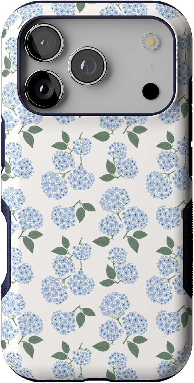 Casely iPhone 17 Pro Case | Nantucket Cottage | Blue Hydrangea | Bold Protective Design | Compatible with MagSafe
