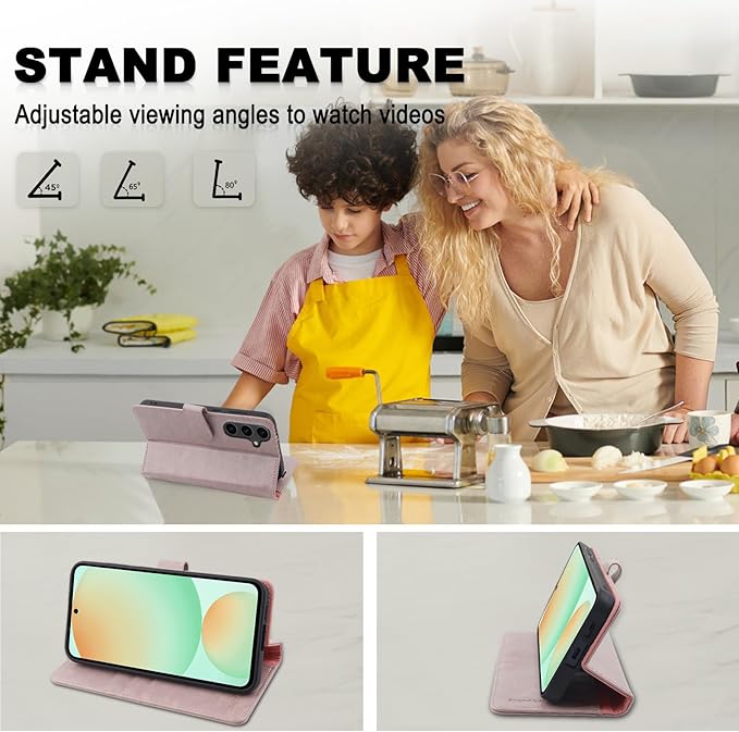 MONASAY Wallet Case Fit for Samsung Galaxy S24 FE 6.1 inch 5G,[RFID Blocking] Flip Folio Leather Cell Phone Cover with Credit Card Holder, Pinksand