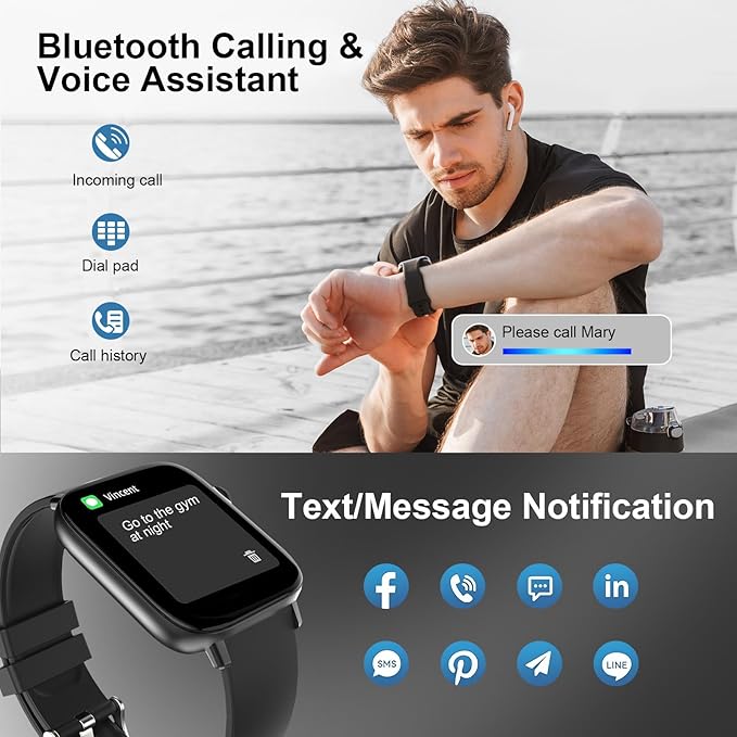 Smart Watch, 1.90" Smartwatch for Men Women (Answer/Make Calls), Fitness Tracker with 120+ Sport Modes, Heart Rate/Sleep Monitor, IP68 Waterproof Smart Watch for Android/iOS Phones
