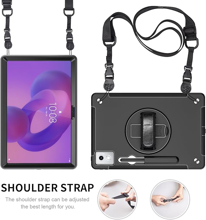 ZenRich Rugged Case for Lenovo Idea Tab Pro 12.7inch,Heavy Duty Shockproof Protective Case w/ [360 Rotating Kickstand] [Hand Strap][Shoulder Belt] for Lenovo Idea Tab Pro 2025 Release Black