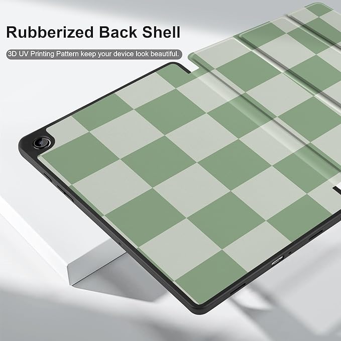 MEEgoodo Case for Samsung Galaxy Tab A9 Plus 11 inch Cover 2024 2023 with S Pen Holder, A9+ Smart Tablet Cases with Leather Trifold Stand+Soft TPU Back Shell+Smart Auto Wake/Sleep, Green Checkered