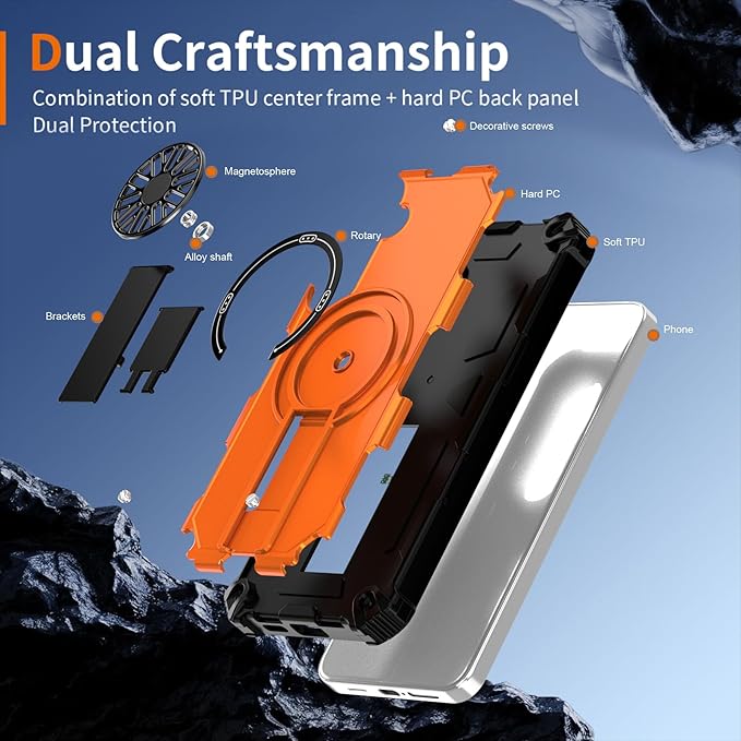 Magnetic Case for Galaxy S24 Plus/S25 Plus, Built-in Stand [Compatible with Mag-Safe] Shockproof Protective Cover Case for Samsung Galaxy S24 Plus/S25 Plus Orange