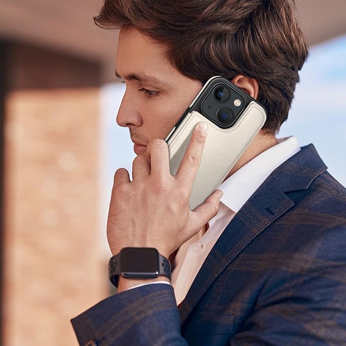 DJDUCK Designed for iPhone 14 Case Wallet with Card Holder, [Magnetic Clasp Cover] [RFID Blocking Leather Protection] Shockproof Women Men Cases 6.1 Inch for Apple 14 White